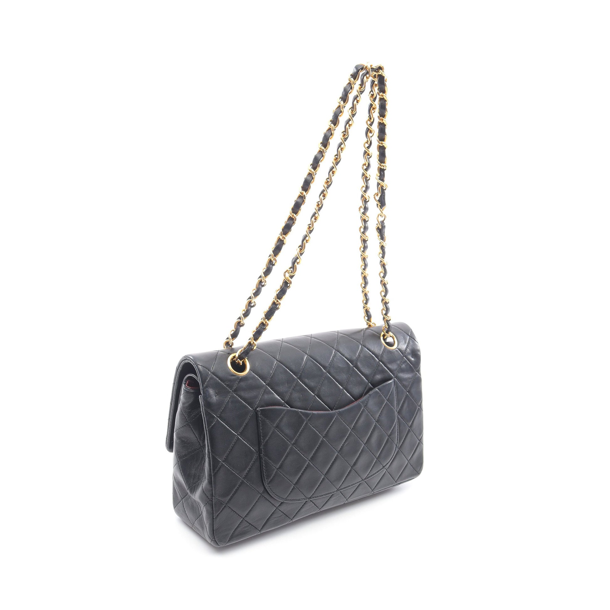 マトラッセ Wフラップ Wチェーンショルダーバッグ ラムスキン ブラック ゴールド金具 シャネル バッグ CHANEL