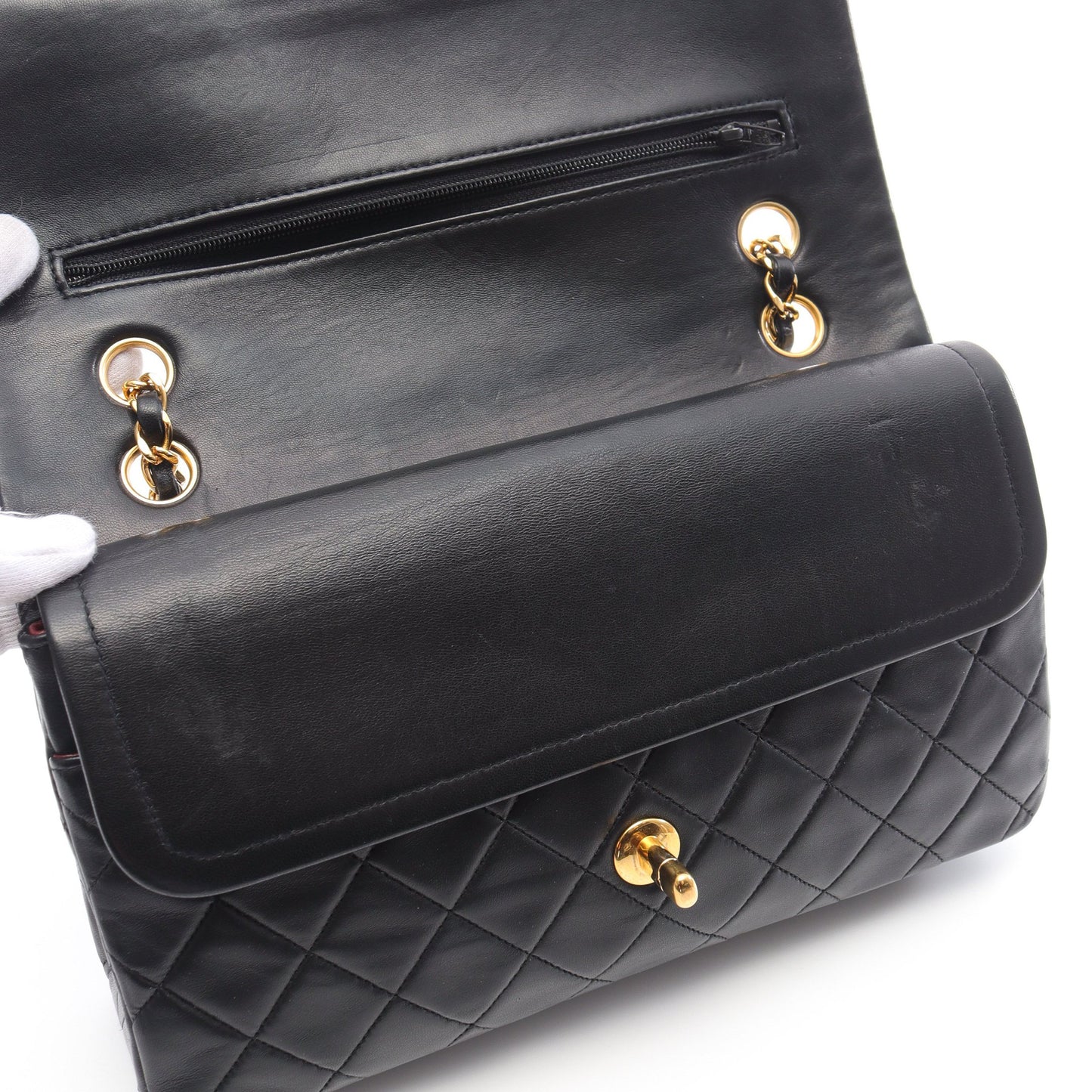 マトラッセ Wフラップ Wチェーンショルダーバッグ ラムスキン ブラック ゴールド金具 シャネル バッグ CHANEL