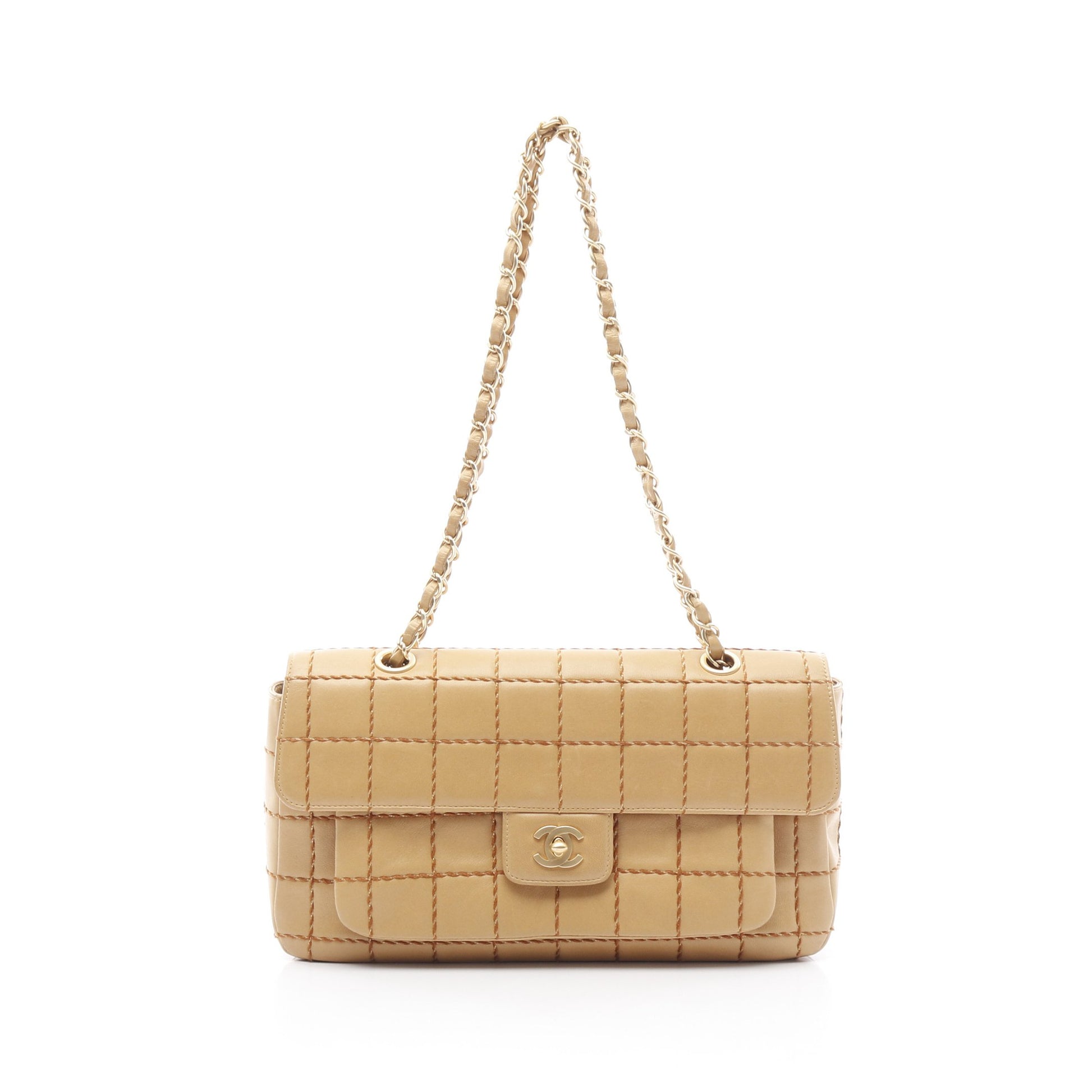 チョコバー ワイルドステッチ チェーンショルダーバッグ ラムスキン ベージュ ゴールド金具 シャネル バッグ CHANEL