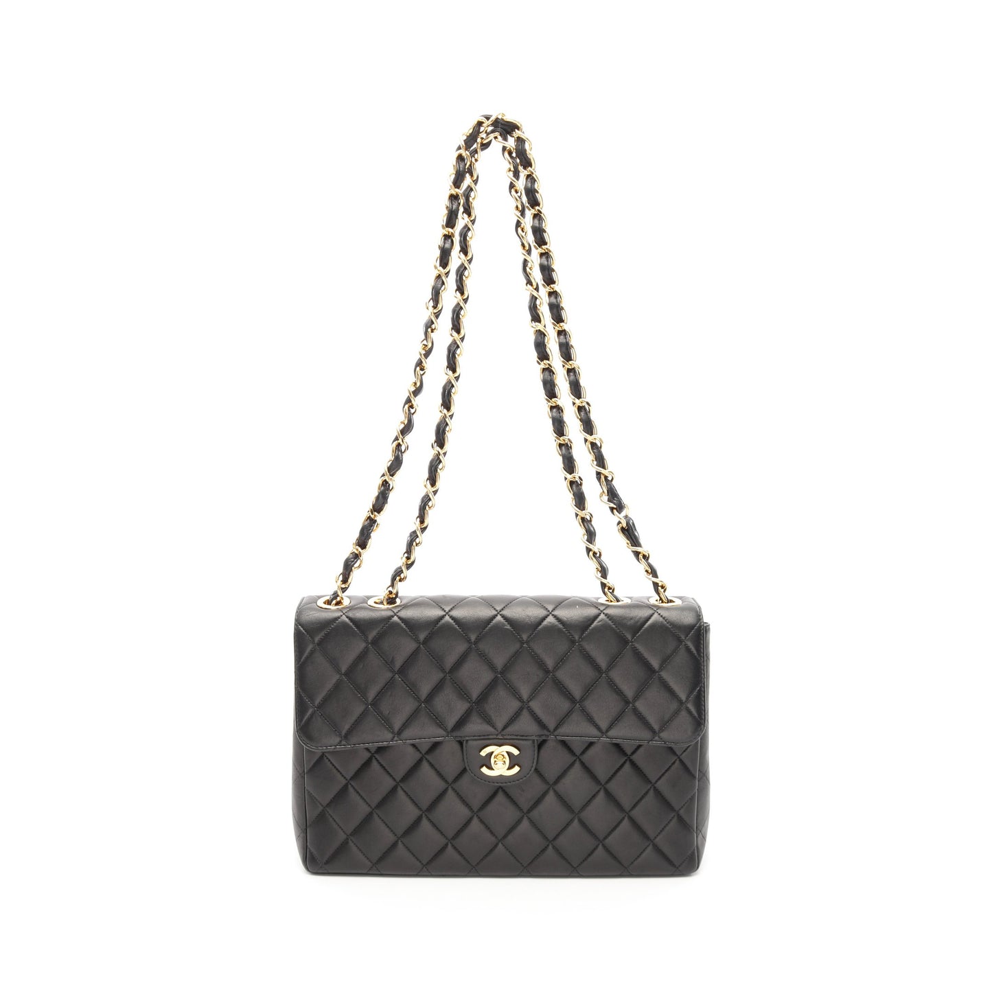 デカマトラッセ30 シングルフラップ Wチェーンショルダーバッグ ラムスキン ブラック ゴールド金具 シャネル バッグ CHANEL