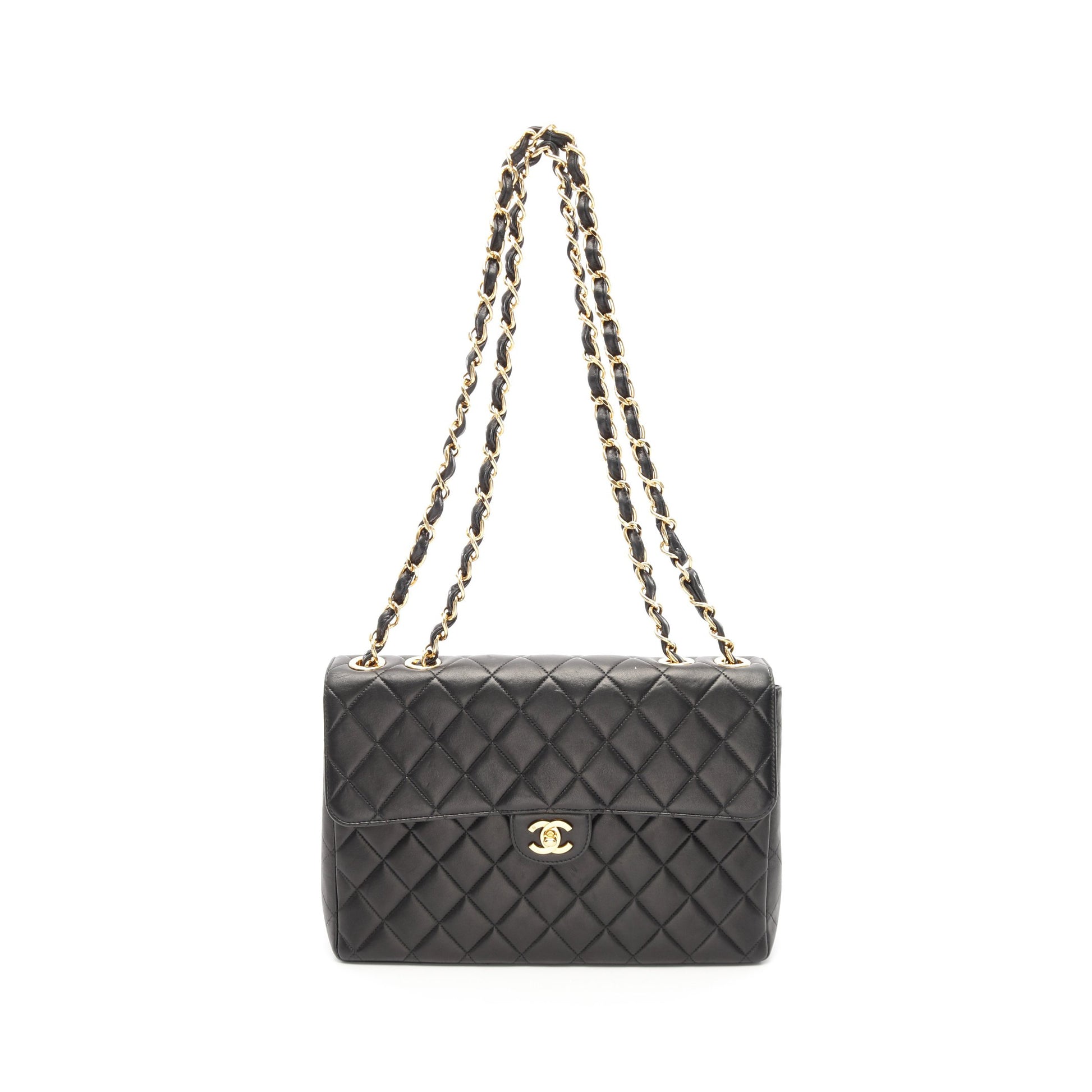 デカマトラッセ30 シングルフラップ Wチェーンショルダーバッグ ラムスキン ブラック ゴールド金具 シャネル バッグ CHANEL