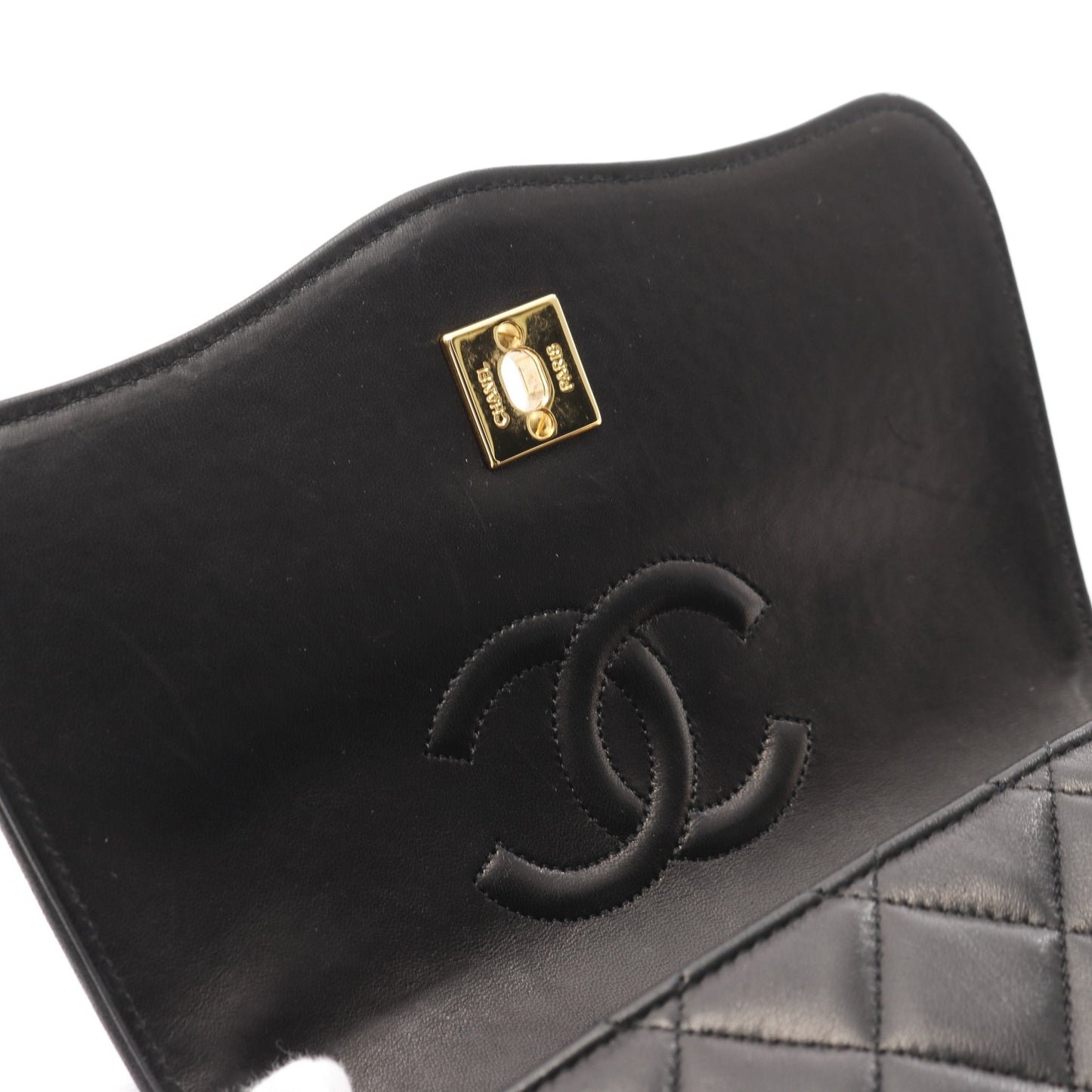 マトラッセ チェーンショルダーバッグ ラムスキン ブラック ゴールド金具 シャネル バッグ CHANEL