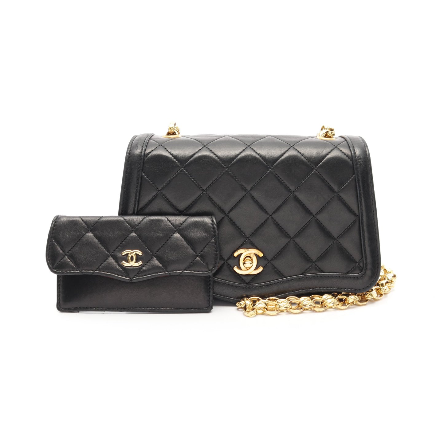 マトラッセ チェーンショルダーバッグ ラムスキン ブラック ゴールド金具 シャネル バッグ CHANEL
