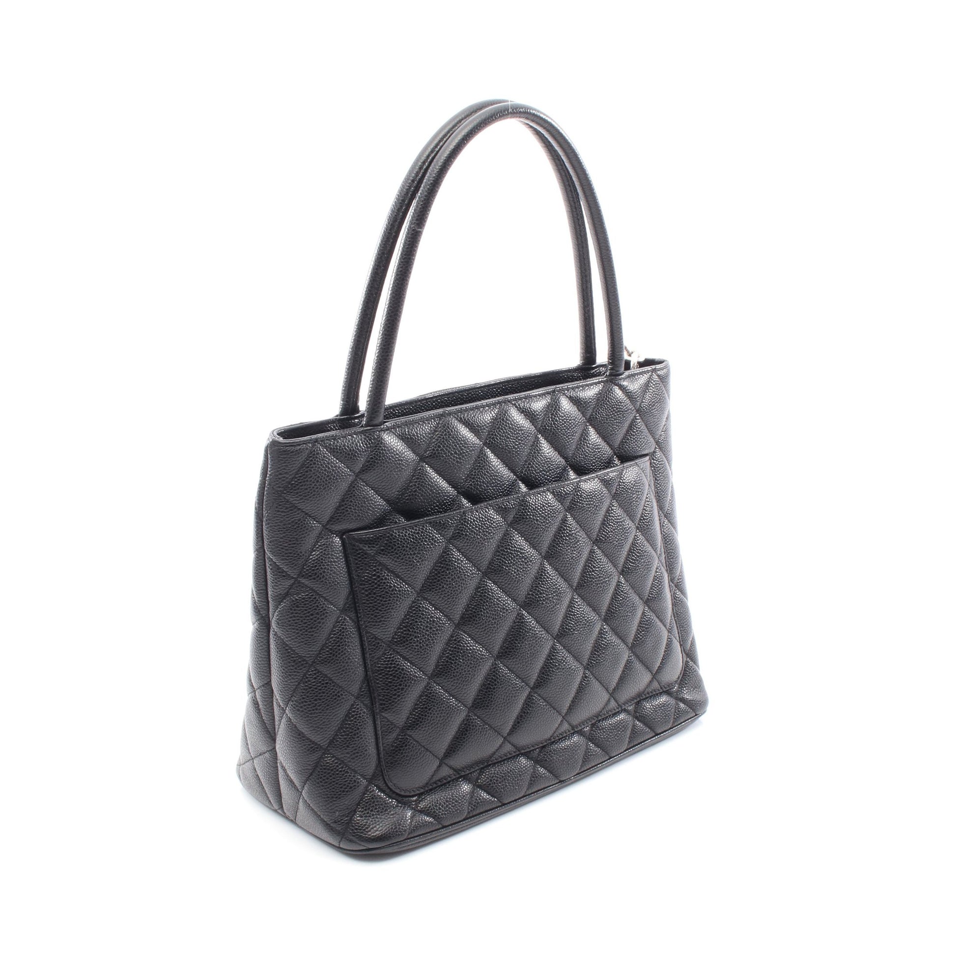 復刻トート ハンドバッグ トートバッグ キャビアスキン ブラック マットシルバー金具 シャネル バッグ CHANEL
