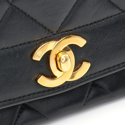 マトラッセ ダイアナフラップ チェーンショルダーバッグ ラムスキン ブラック ゴールド金具 シャネル バッグ CHANEL