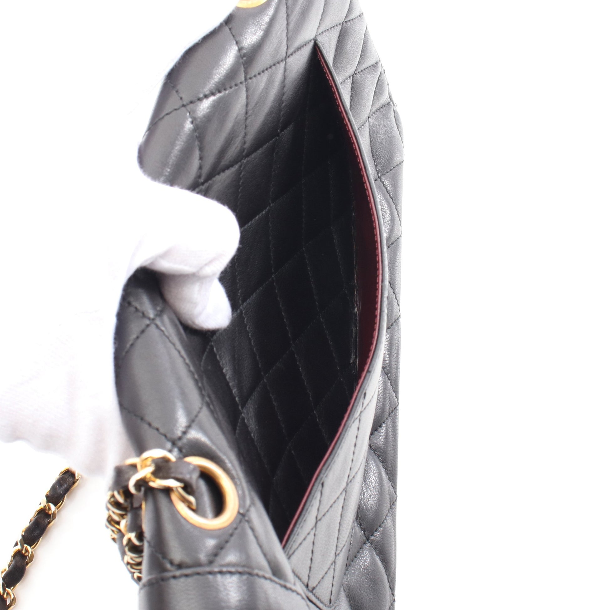 マトラッセ パリ限定 Wフラップ Wチェーンショルダーバッグ ラムスキン ブラック コンビ金具 シャネル バッグ CHANEL