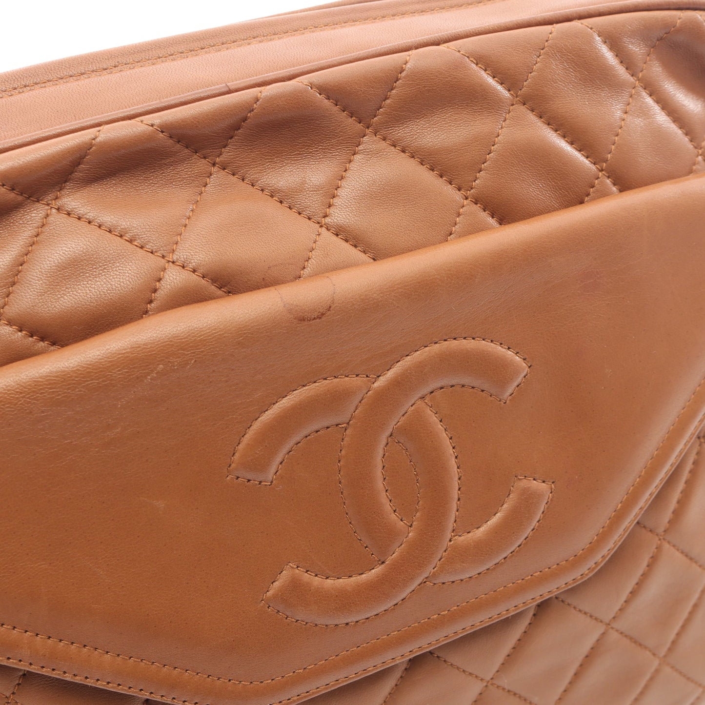 マトラッセ チェーンショルダーバッグ ラムスキン ライトブラウン ゴールド金具 シャネル バッグ CHANEL