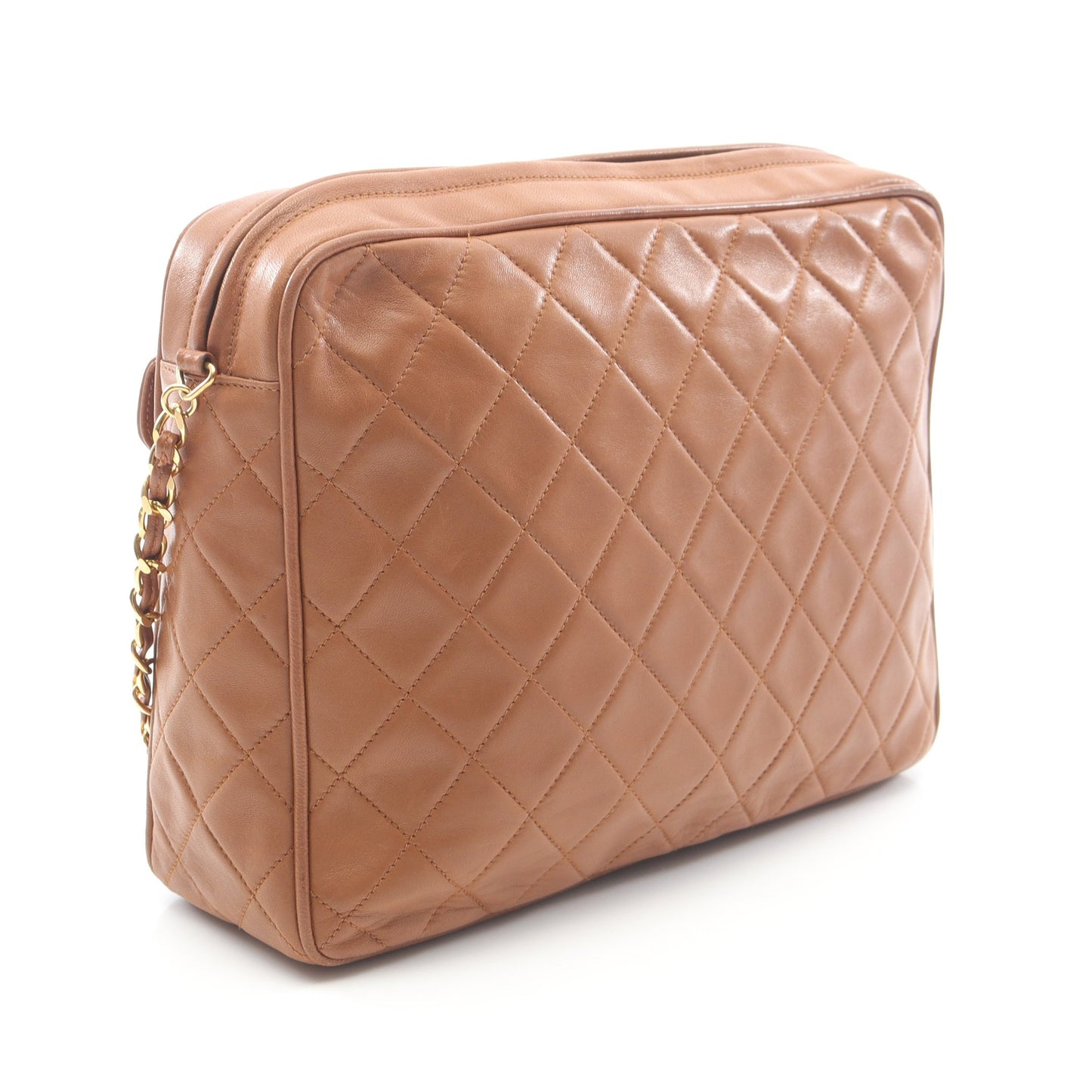 マトラッセ チェーンショルダーバッグ ラムスキン ライトブラウン ゴールド金具 シャネル バッグ CHANEL