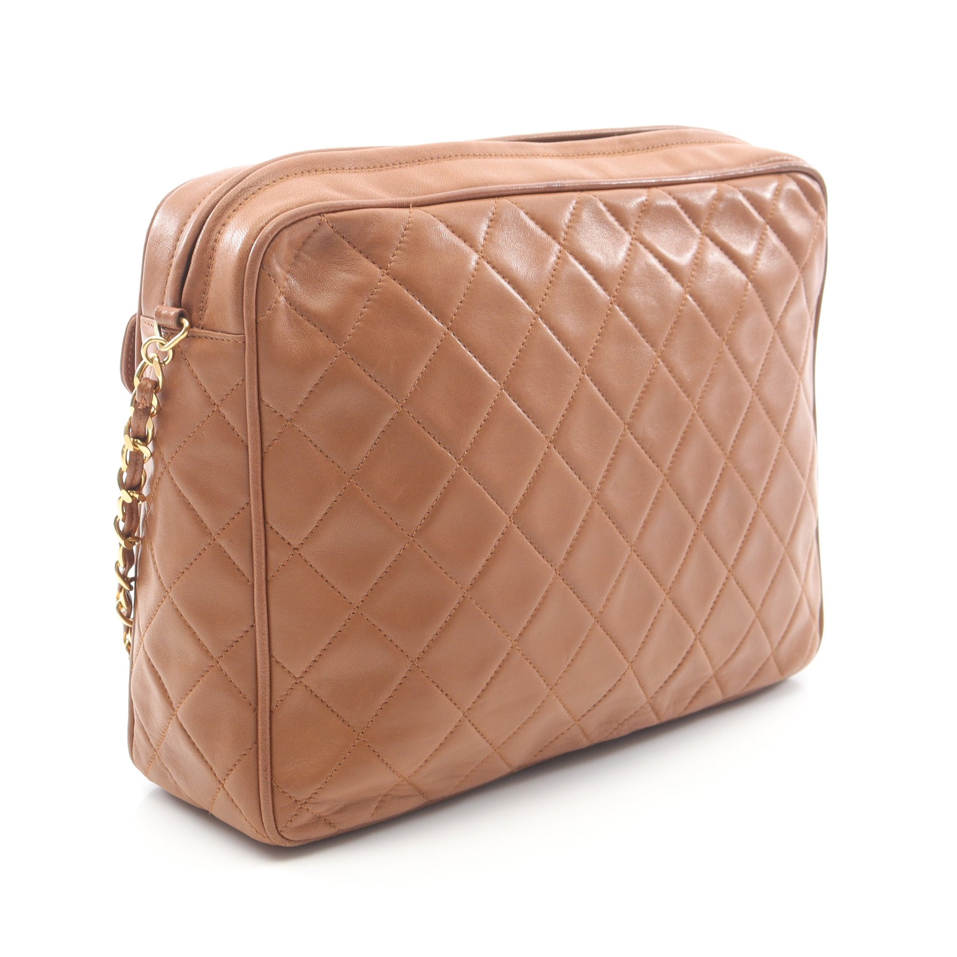 マトラッセ チェーンショルダーバッグ ラムスキン ライトブラウン ゴールド金具 シャネル バッグ CHANEL