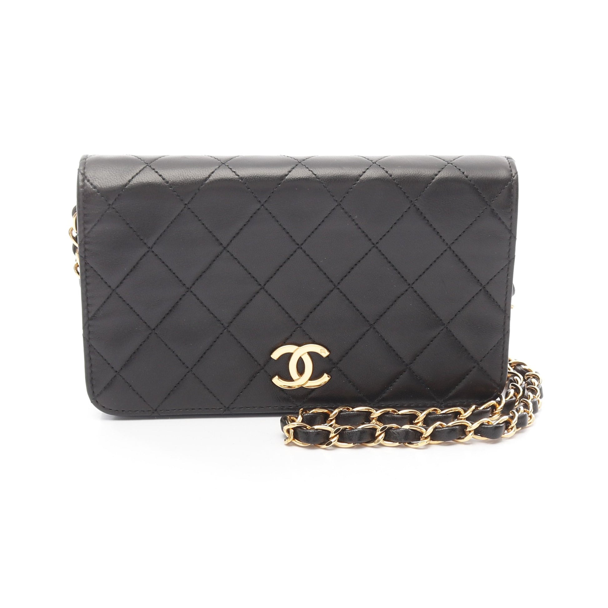 ミニマトラッセ フルフラップ チェーンショルダーバッグ ラムスキン ブラック ゴールド金具 シャネル バッグ CHANEL
