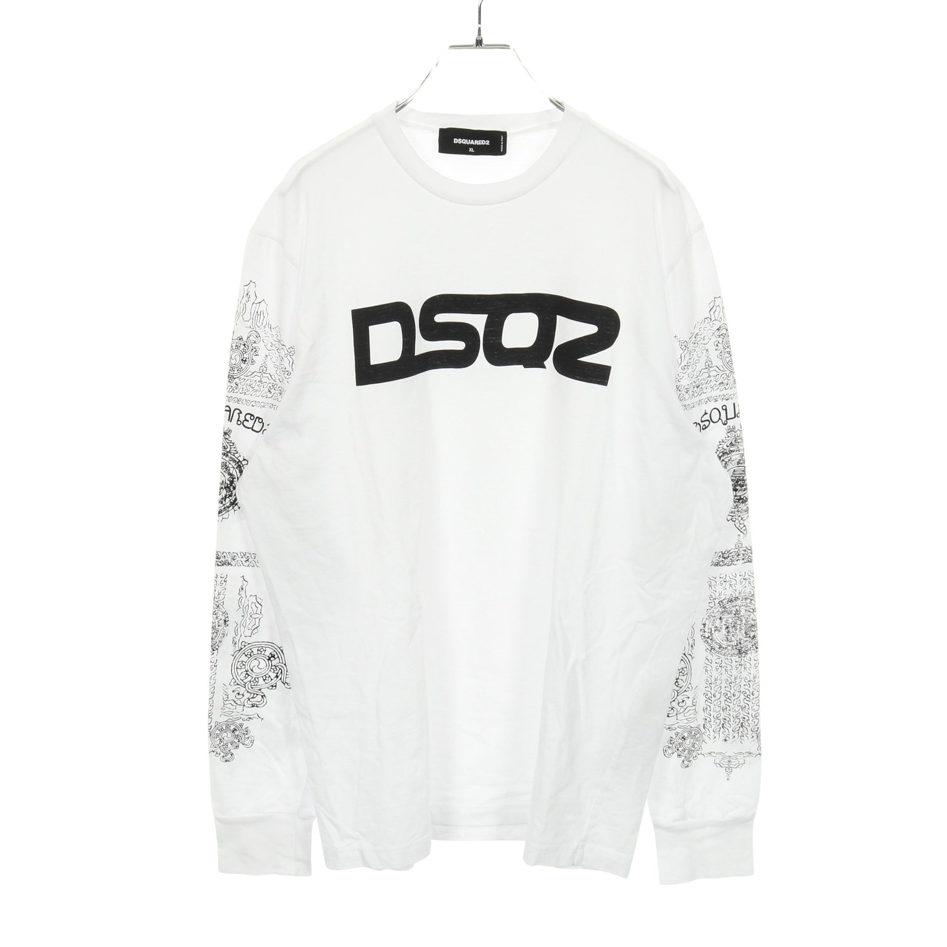 ロゴプリント 長袖Tシャツ コットン ホワイト ブラック ディースクエアード トップス DSQUARED2
