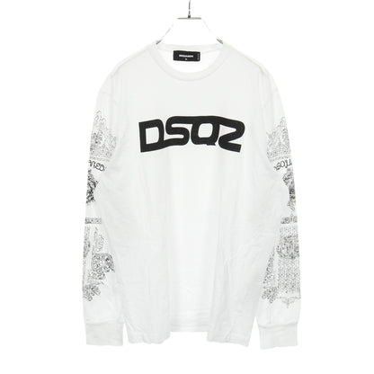 ロゴプリント 長袖Tシャツ コットン ホワイト ブラック ディースクエアード トップス DSQUARED2