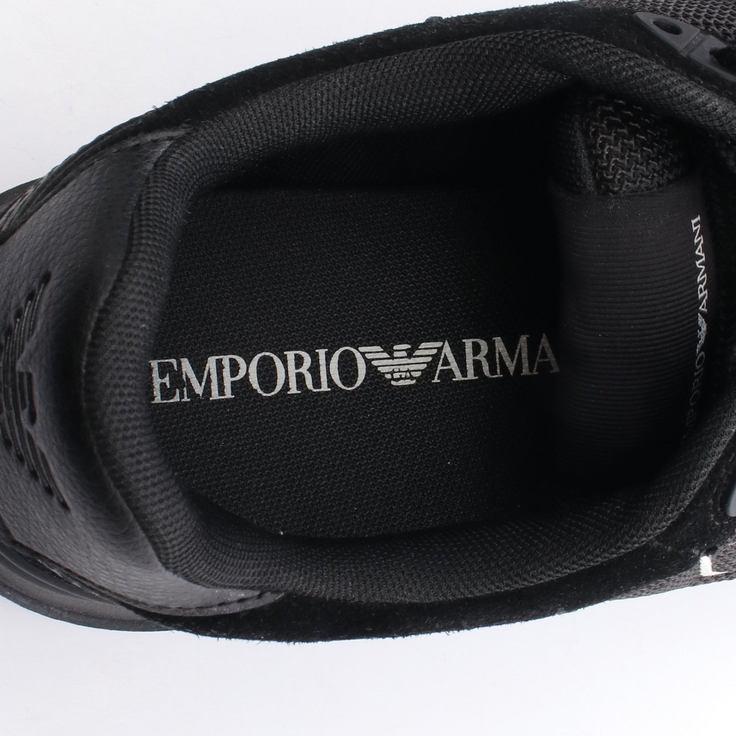 スニーカー ロゴ刺繍 ファブリック スエード レザー ブラック エンポリオアルマーニ シューズ EMPORIO ARMANI