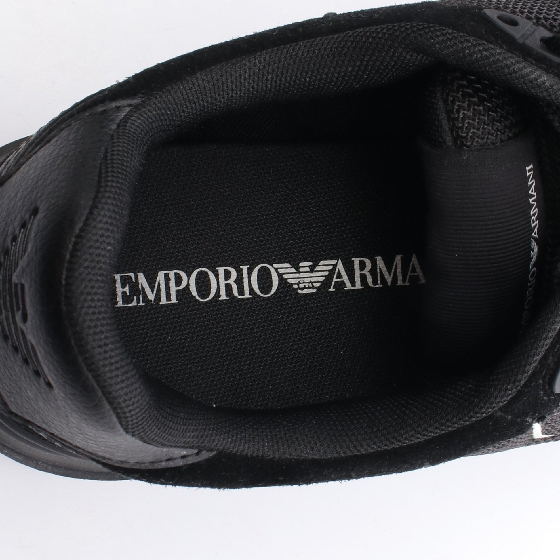 スニーカー ロゴ刺繍 ファブリック スエード レザー ブラック エンポリオアルマーニ シューズ EMPORIO ARMANI