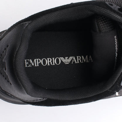スニーカー ロゴ刺繍 ファブリック スエード レザー ブラック エンポリオアルマーニ シューズ EMPORIO ARMANI