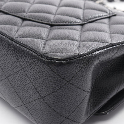 マトラッセ Wフラップ Wチェーンショルダーバッグ キャビアスキン ブラック シルバー金具 シャネル バッグ CHANEL