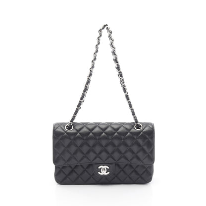 マトラッセ Wフラップ Wチェーンショルダーバッグ キャビアスキン ブラック シルバー金具 シャネル バッグ CHANEL