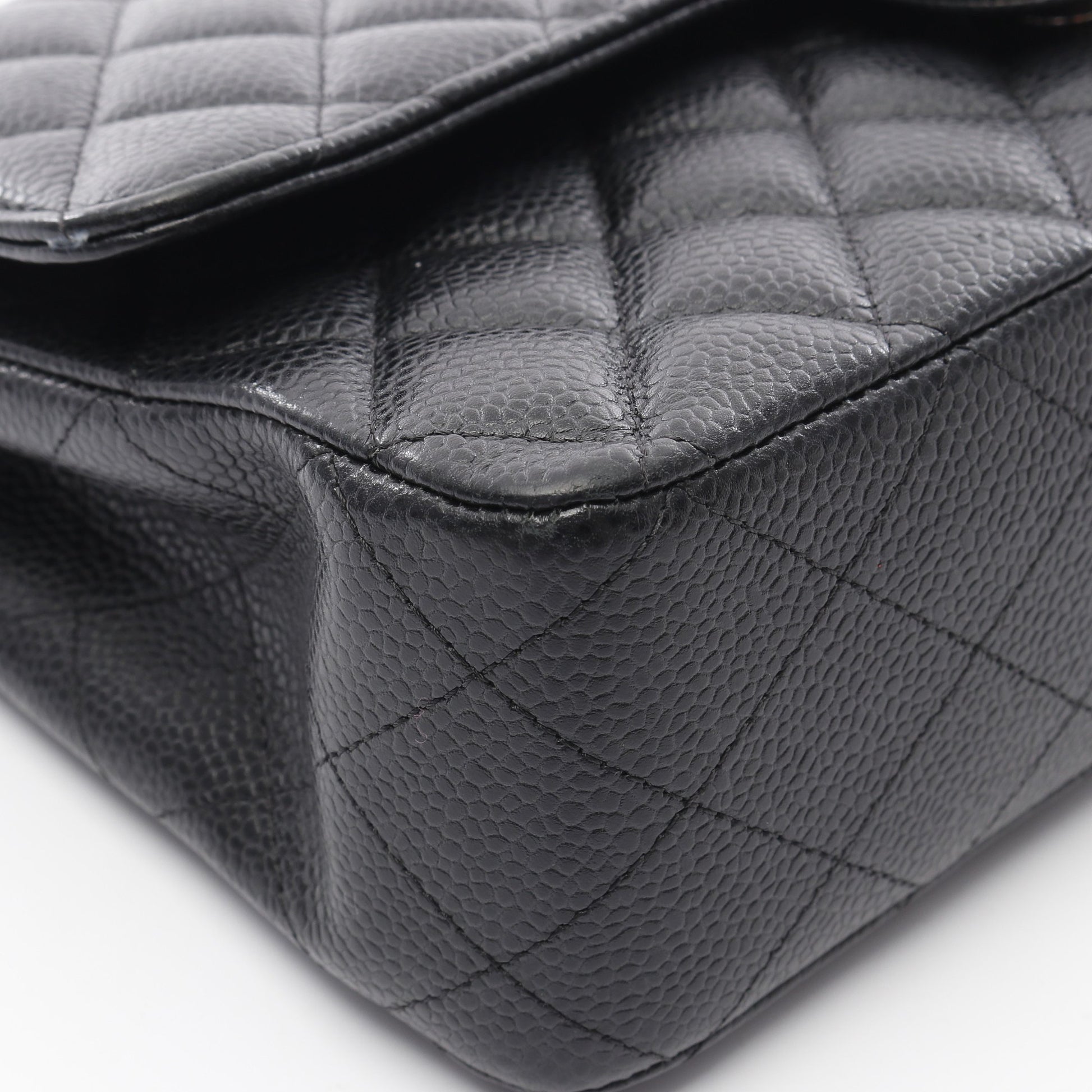 マトラッセ Wフラップ Wチェーンショルダーバッグ キャビアスキン ブラック シルバー金具 シャネル バッグ CHANEL