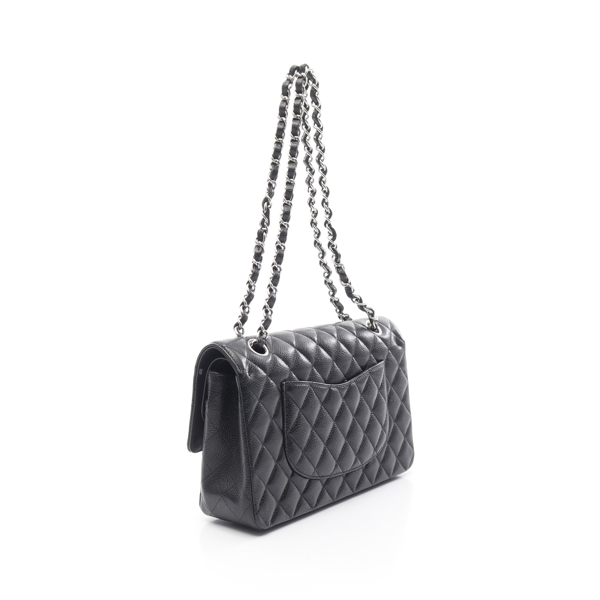 マトラッセ Wフラップ Wチェーンショルダーバッグ キャビアスキン ブラック シルバー金具 シャネル バッグ CHANEL