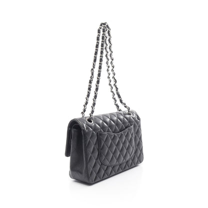 マトラッセ Wフラップ Wチェーンショルダーバッグ キャビアスキン ブラック シルバー金具 シャネル バッグ CHANEL
