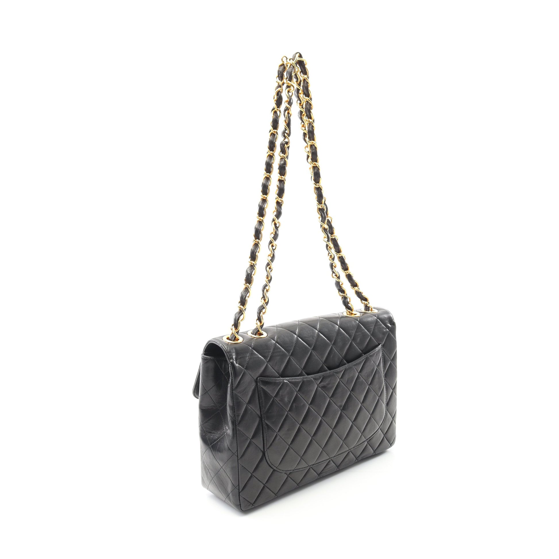 デカマトラッセ 30 シングルフラップ Wチェーンショルダーバッグ ラムスキン ブラック ゴールド金具 シャネル バッグ CHANEL