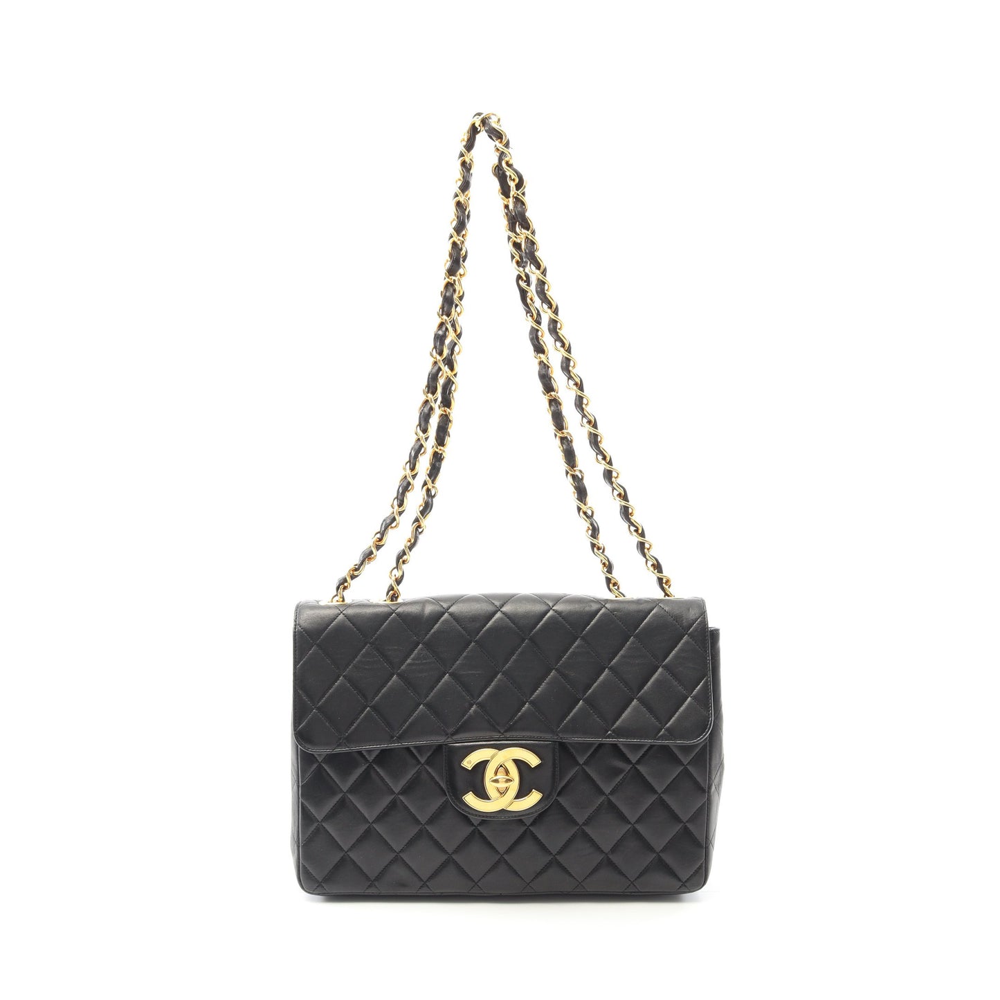 デカマトラッセ 30 シングルフラップ Wチェーンショルダーバッグ ラムスキン ブラック ゴールド金具 シャネル バッグ CHANEL