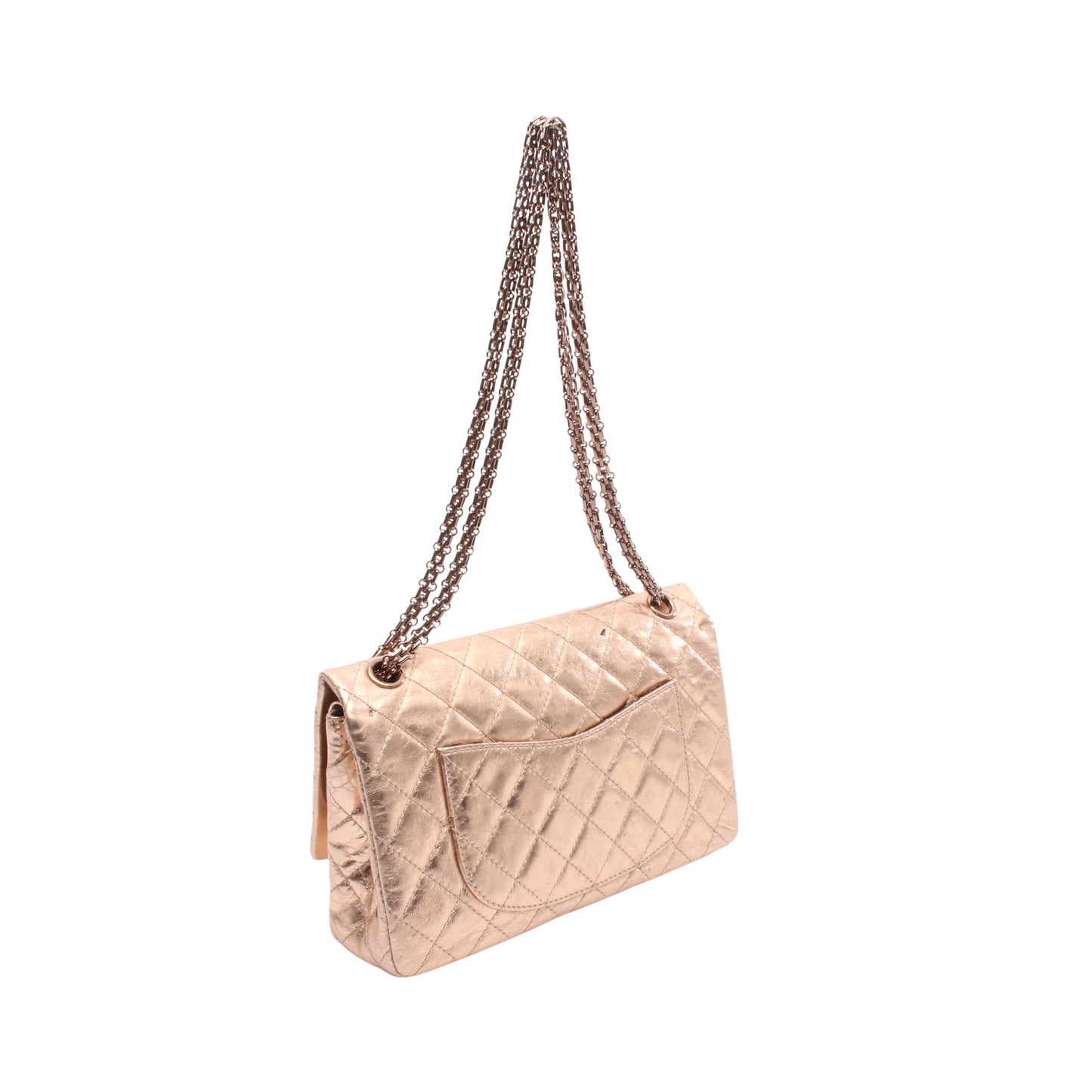 2.55 マトラッセ Wチェーンショルダーバッグ レザー ピンク ピンクゴールド金具 メタリック シャネル バッグ CHANEL