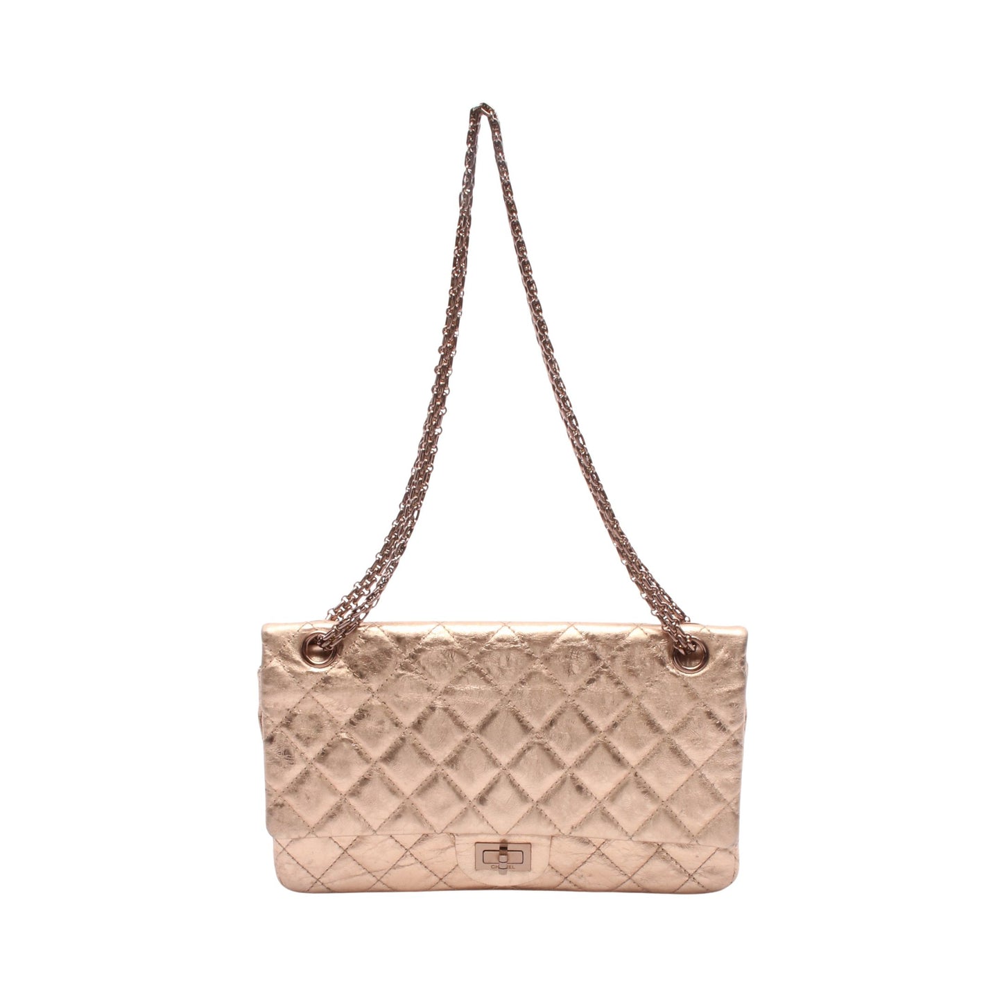 2.55 マトラッセ Wチェーンショルダーバッグ レザー ピンク ピンクゴールド金具 メタリック シャネル バッグ CHANEL
