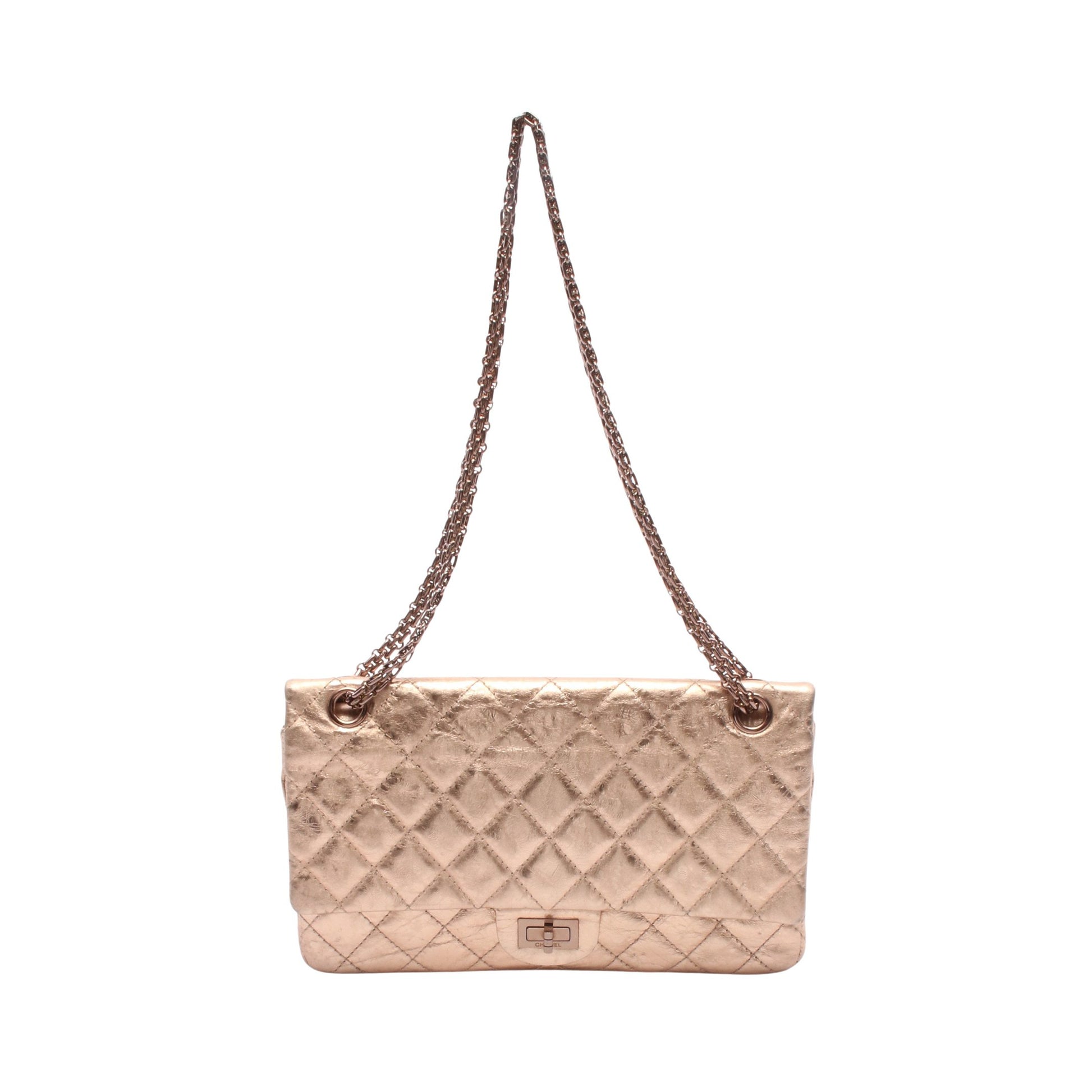 2.55 マトラッセ Wチェーンショルダーバッグ レザー ピンク ピンクゴールド金具 メタリック シャネル バッグ CHANEL