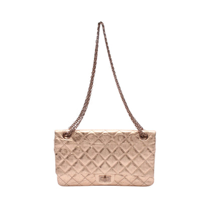 2.55 マトラッセ Wチェーンショルダーバッグ レザー ピンク ピンクゴールド金具 メタリック シャネル バッグ CHANEL