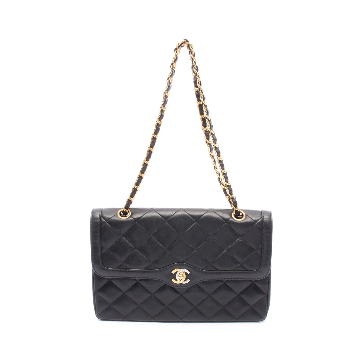 マトラッセ パリ限定 Wフラップ Wチェーンショルダーバッグ ラムスキン ブラック コンビ金具 シャネル バッグ CHANEL
