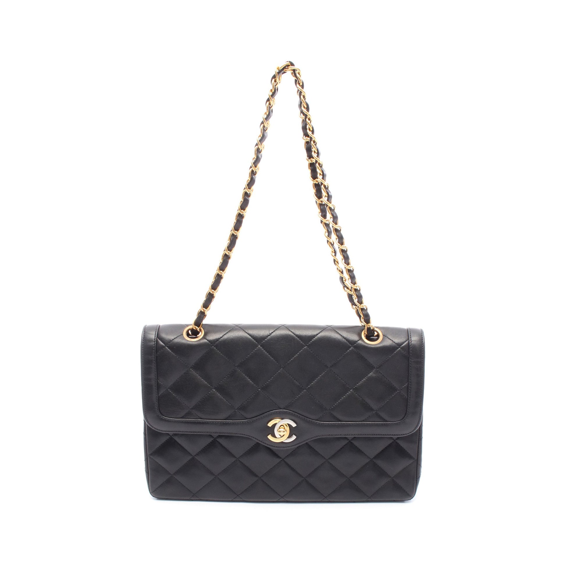 マトラッセ パリ限定 Wフラップ Wチェーンショルダーバッグ ラムスキン ブラック コンビ金具 シャネル バッグ CHANEL