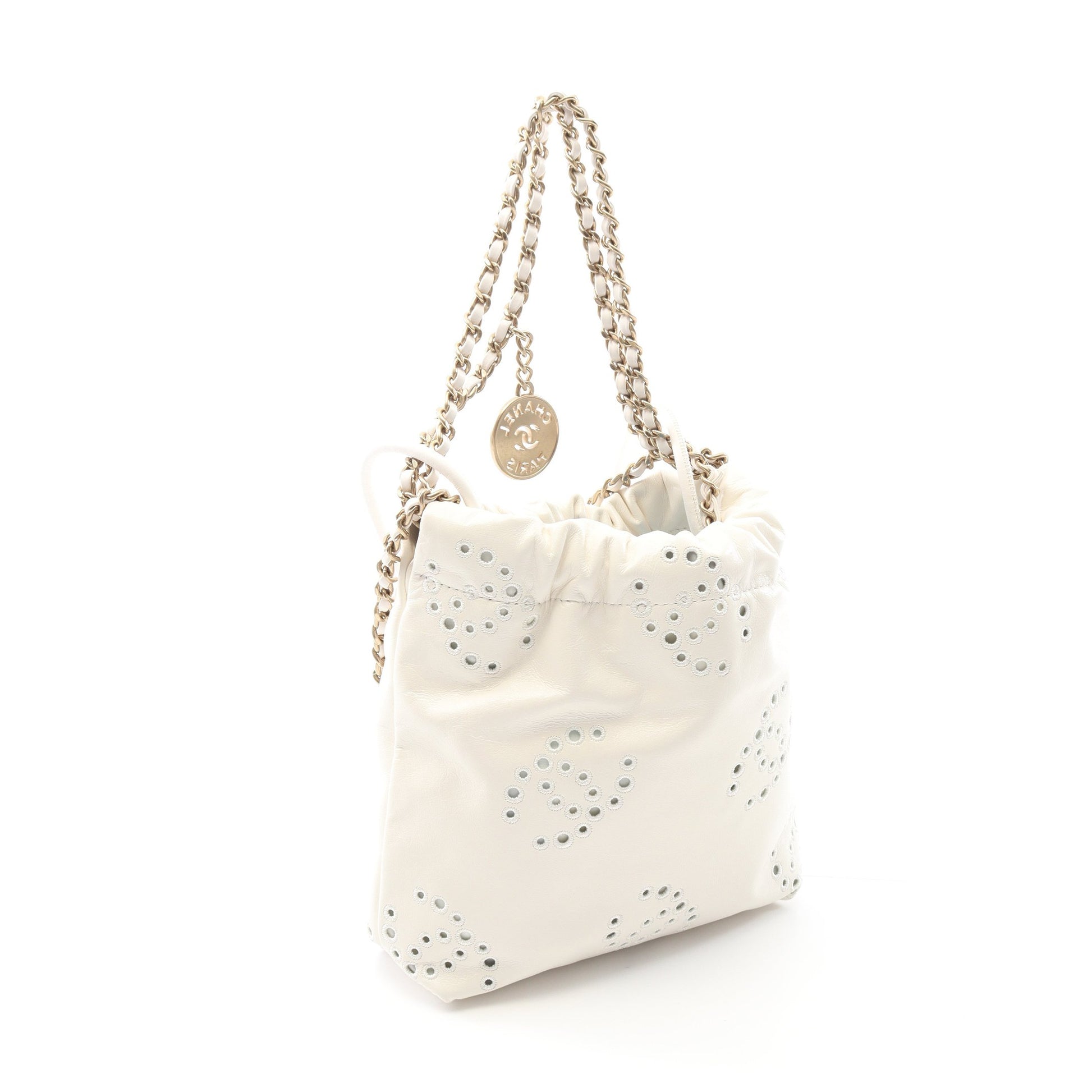CHANEL 22 ミニ チェーンショルダーバッグ レザー ホワイト ゴールド金具 シャネル バッグ CHANEL