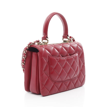 トレンディCC トップハンドル チェーンショルダーバッグ ラムスキン ピンクレッド ゴールド金具 2WAY シャネル バッグ CHANEL