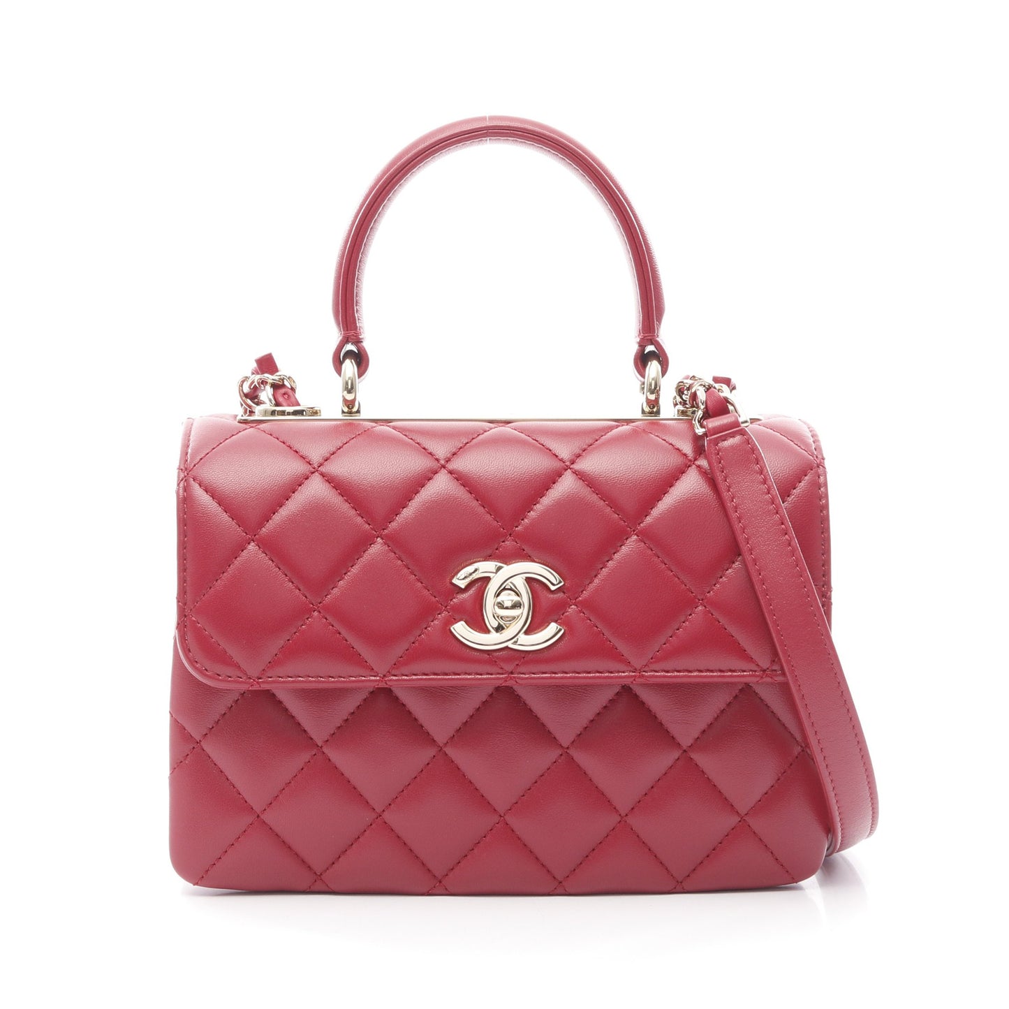 トレンディCC トップハンドル チェーンショルダーバッグ ラムスキン ピンクレッド ゴールド金具 2WAY シャネル バッグ CHANEL