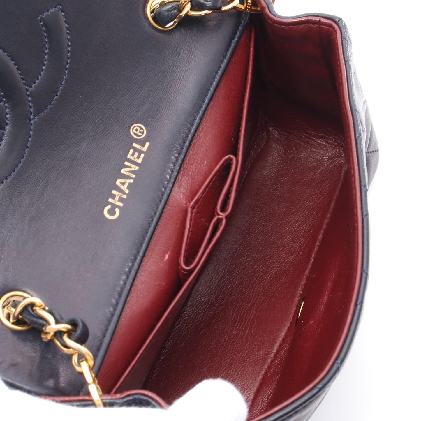 ミニマトラッセ フルフラップ チェーンショルダーバッグ ラムスキン ネイビー ゴールド金具 シャネル バッグ CHANEL
