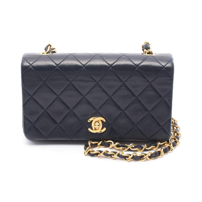 ミニマトラッセ フルフラップ チェーンショルダーバッグ ラムスキン ネイビー ゴールド金具 シャネル バッグ CHANEL