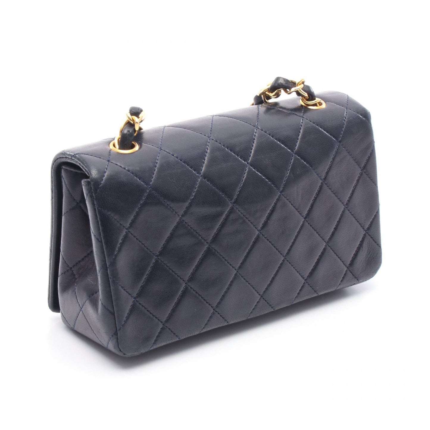 ミニマトラッセ フルフラップ チェーンショルダーバッグ ラムスキン ネイビー ゴールド金具 シャネル バッグ CHANEL