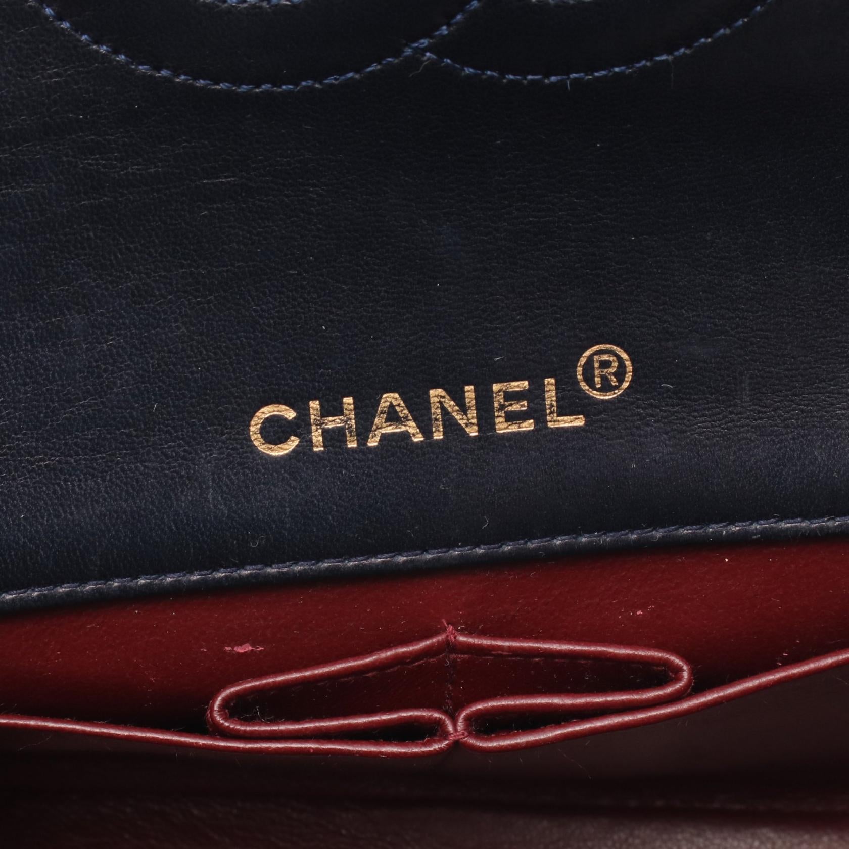 ミニマトラッセ フルフラップ チェーンショルダーバッグ ラムスキン ネイビー ゴールド金具 シャネル バッグ CHANEL