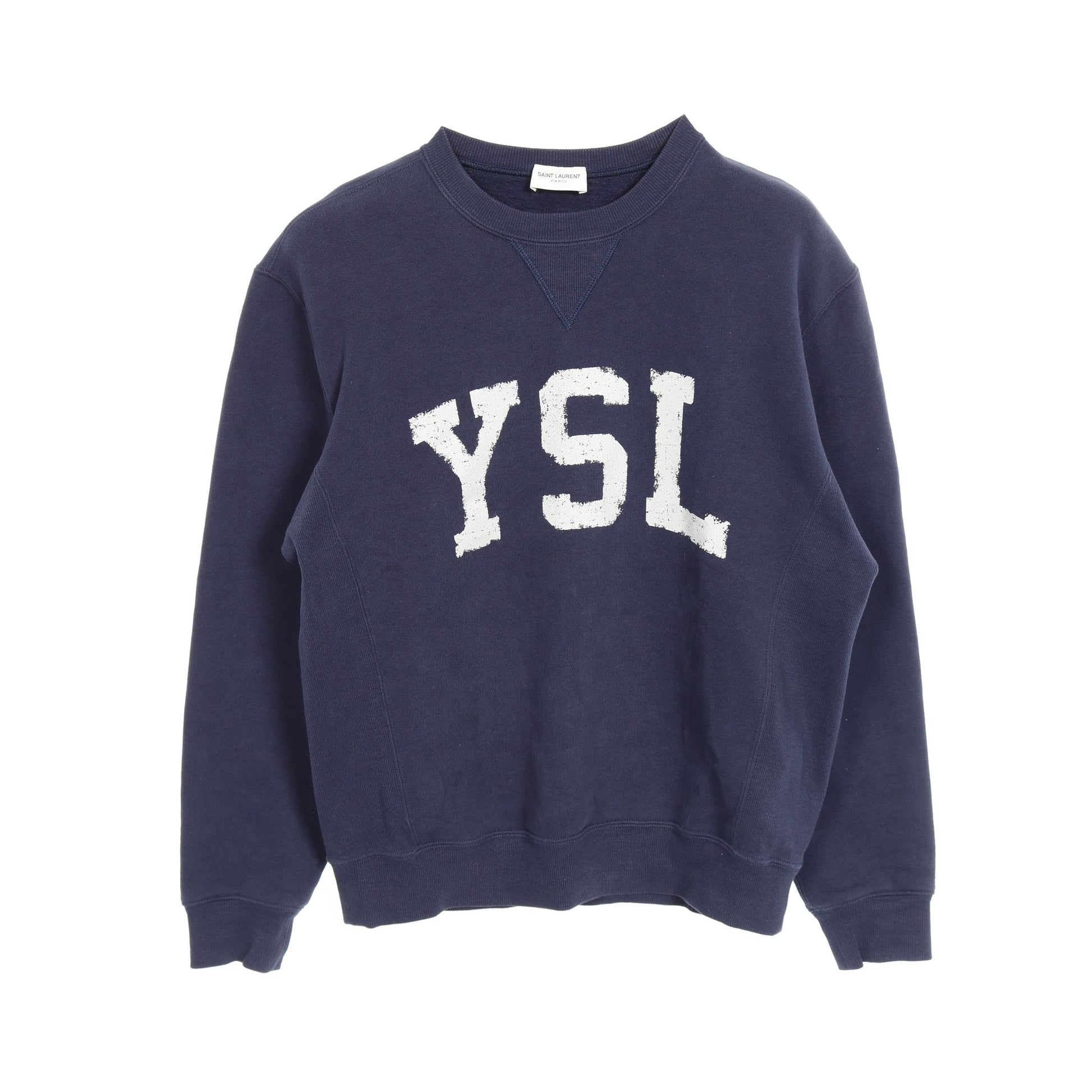 スウェットシャツ ロゴプリント コットン ネイビー トップス SAINT LAURENT PARIS