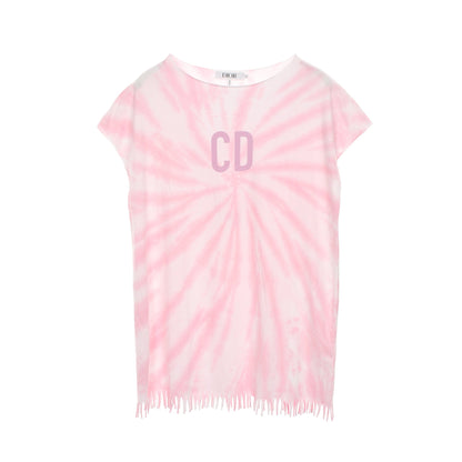 CDロゴ タイダイ Tシャツ コットン ホワイト ライトピンク フリンジ キッズ クリスチャンディオール トップス Christian Dior