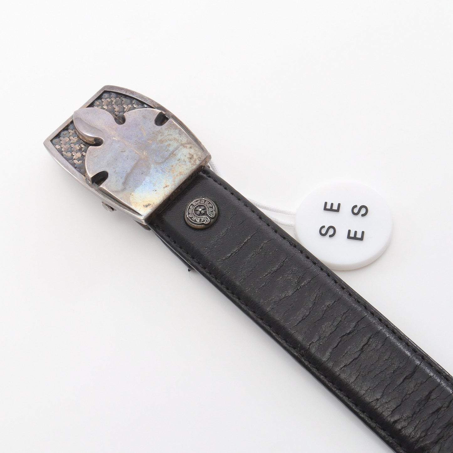 1.0STRAP 1inchスクロールレーベルリベッツ BUCKL MIL FLERKNEE シングルミリタリーフレアニー ベルト レザー ブラック クロムハーツ 財布・小物 Chrome Hearts