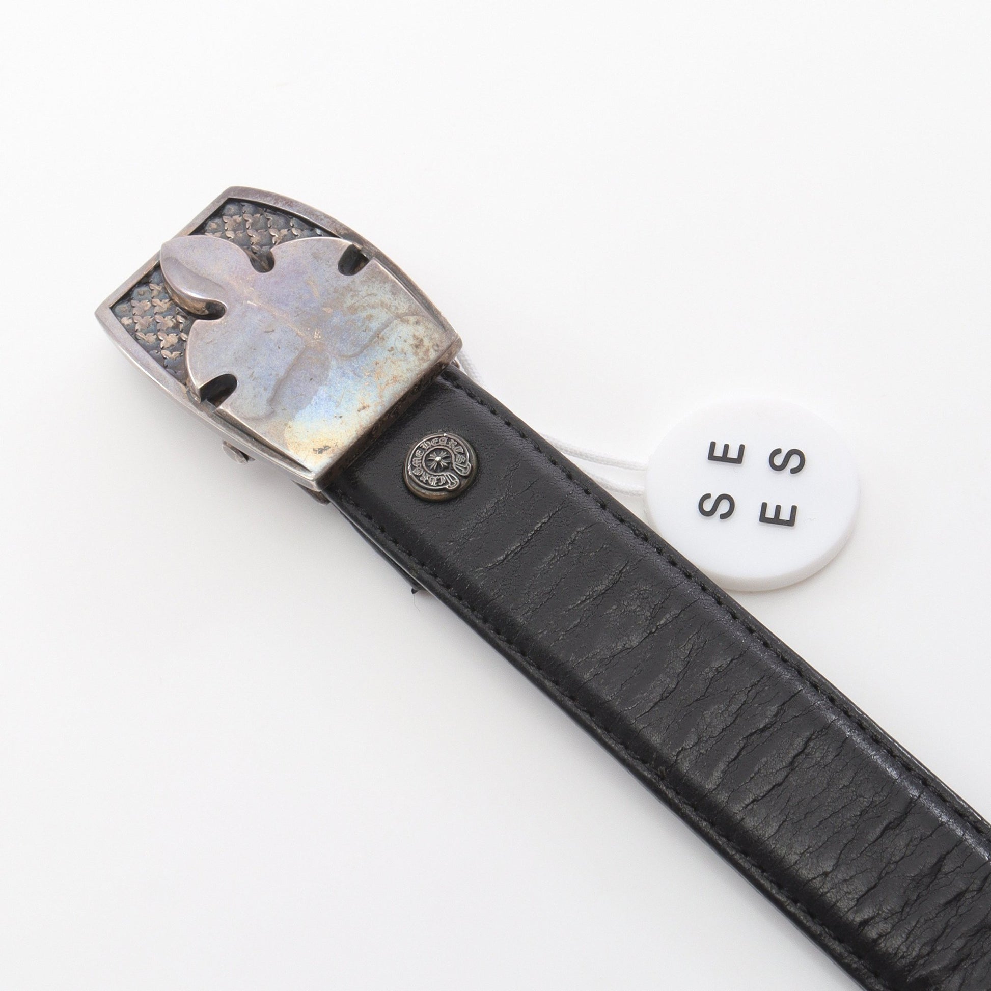 1.0STRAP 1inchスクロールレーベルリベッツ BUCKL MIL FLERKNEE シングルミリタリーフレアニー ベルト レザー ブラック クロムハーツ 財布・小物 Chrome Hearts