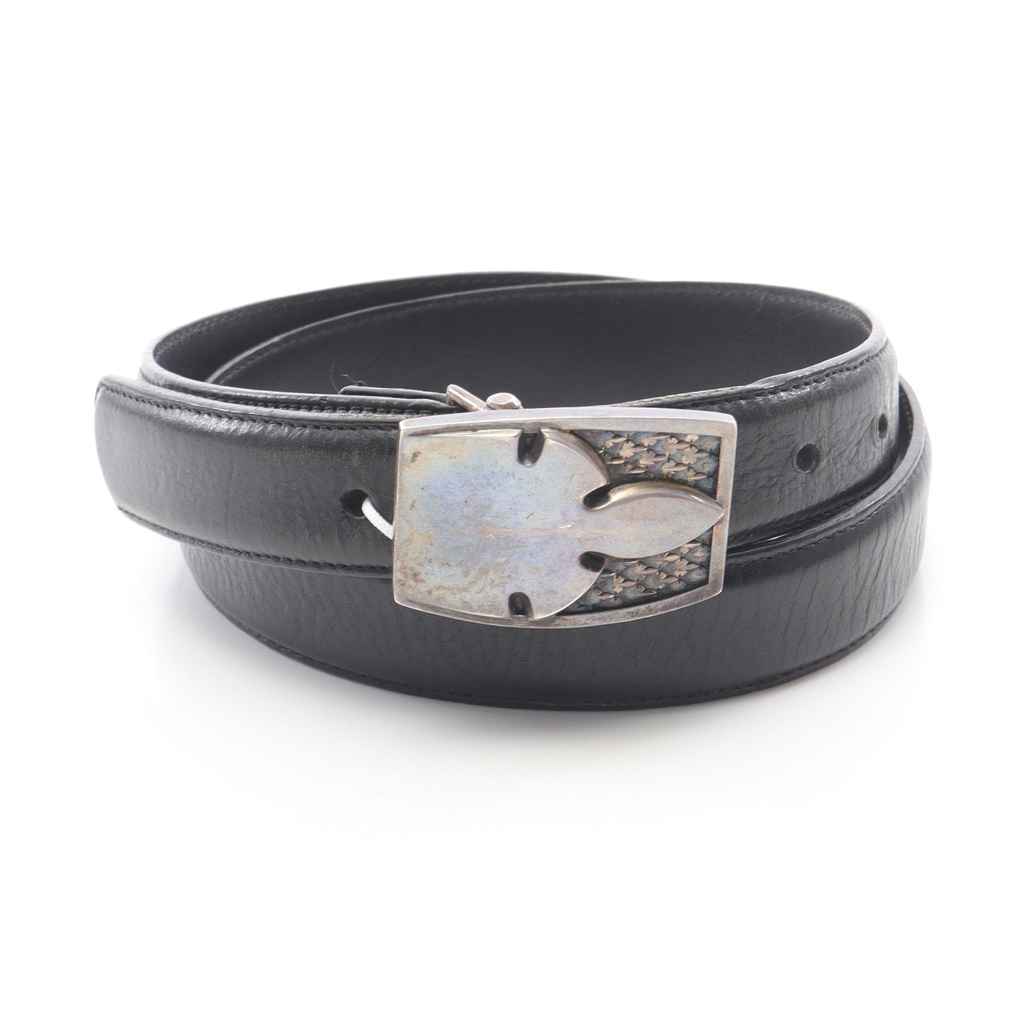 1.0STRAP 1inchスクロールレーベルリベッツ BUCKL MIL FLERKNEE シングルミリタリーフレアニー ベルト レザー ブラック クロムハーツ 財布・小物 Chrome Hearts