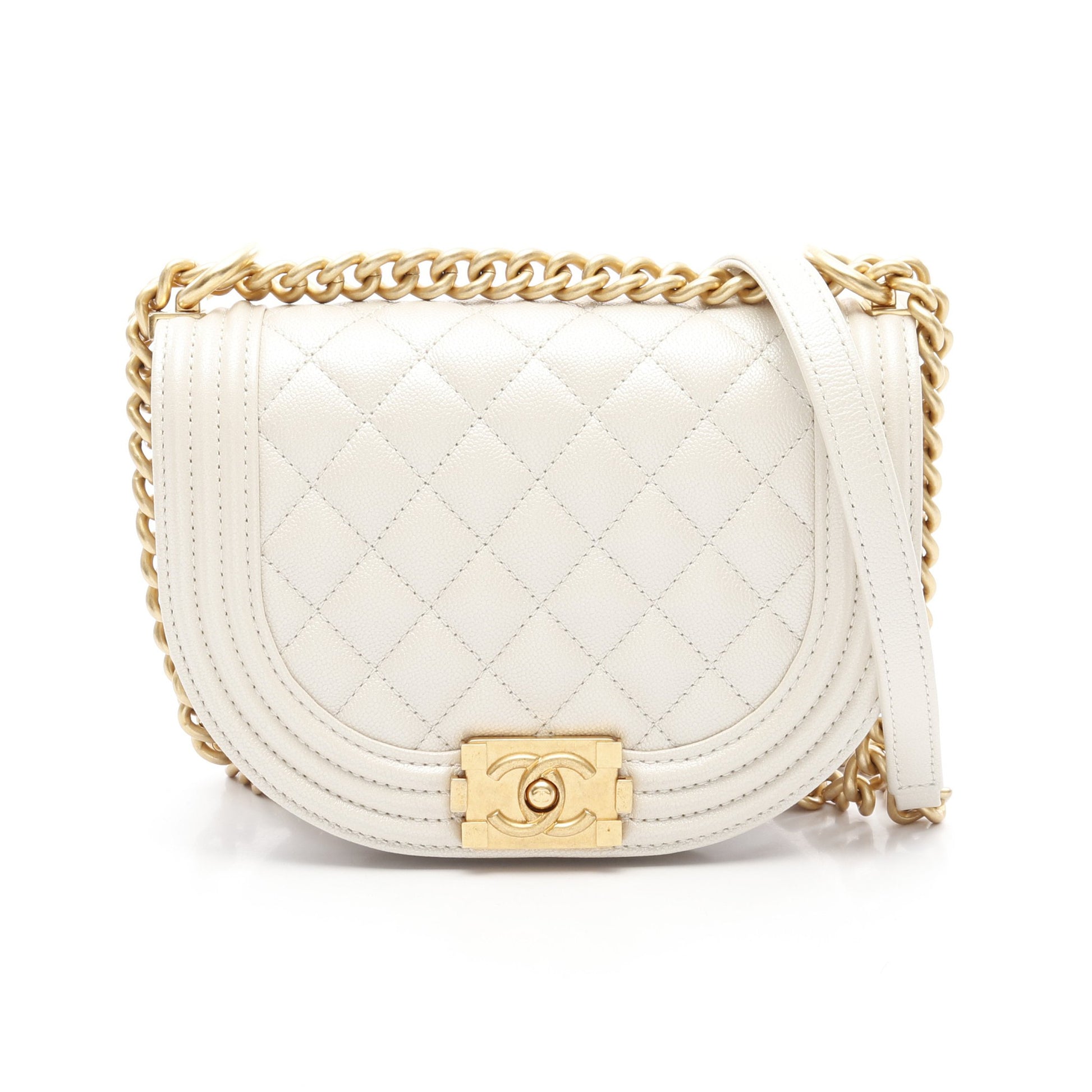 ボーイシャネル スモール チェーンショルダーバッグ キャビアスキン オフホワイト ゴールド金具 シャネル バッグ CHANEL