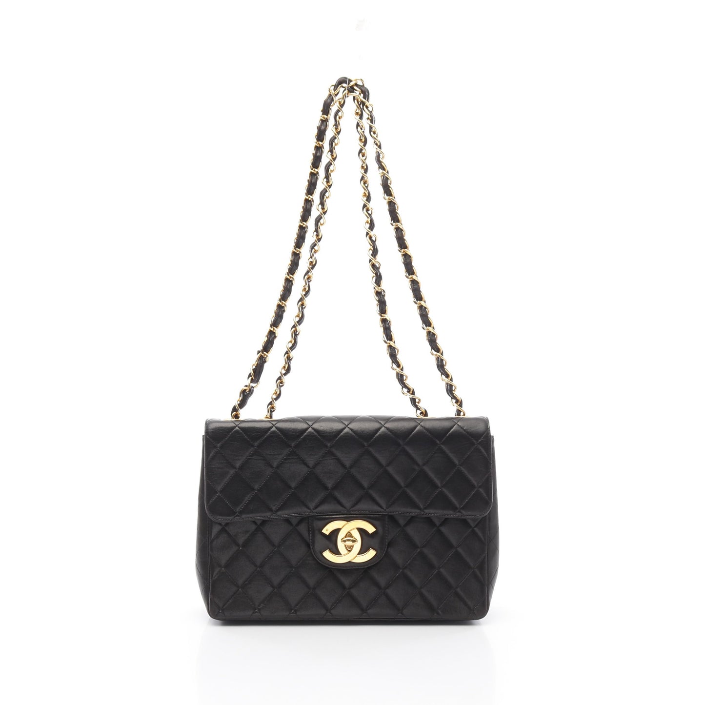 デカマトラッセ30 シングルフラップ Wチェーンショルダーバッグ ラムスキン ブラック ゴールド金具 シャネル バッグ CHANEL