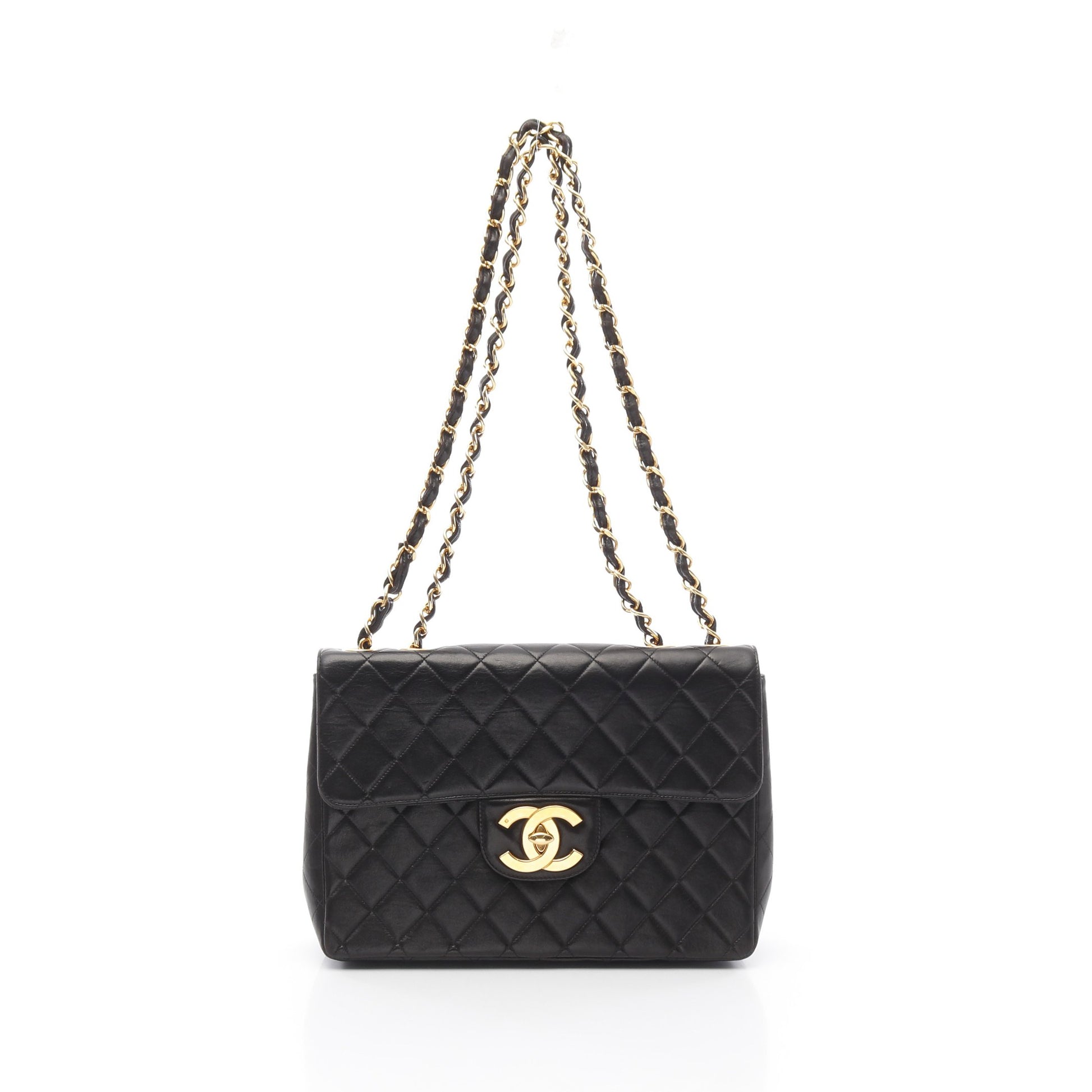デカマトラッセ30 シングルフラップ Wチェーンショルダーバッグ ラムスキン ブラック ゴールド金具 シャネル バッグ CHANEL
