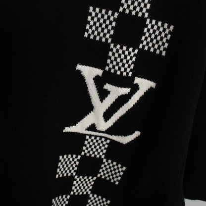 ダミエストライプ ジャガード ニット Tシャツ クルーネック 半袖 コットン ブラック ホワイト ルイヴィトン トップス LOUIS VUITTON