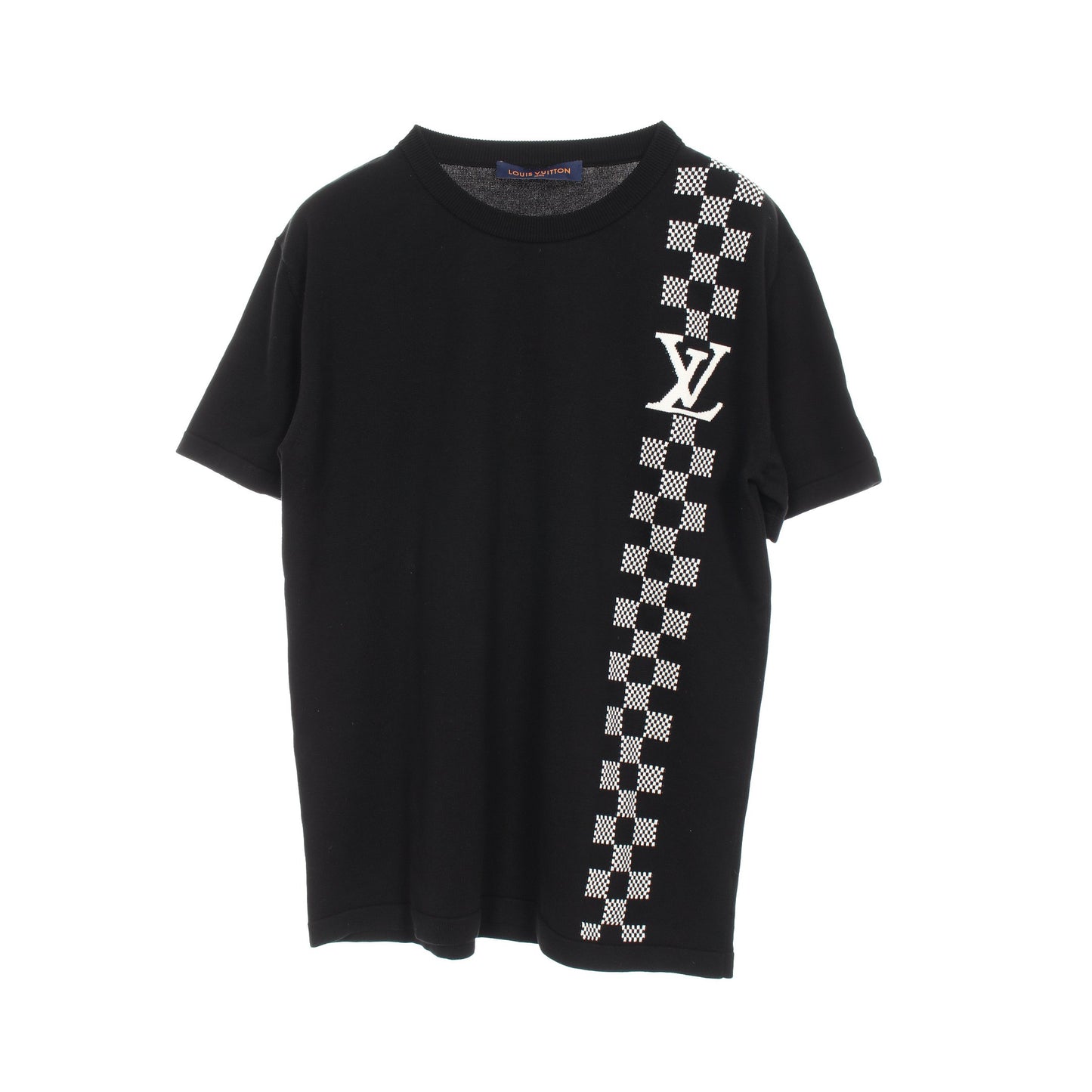 ダミエストライプ ジャガード ニット Tシャツ クルーネック 半袖 コットン ブラック ホワイト ルイヴィトン トップス LOUIS VUITTON