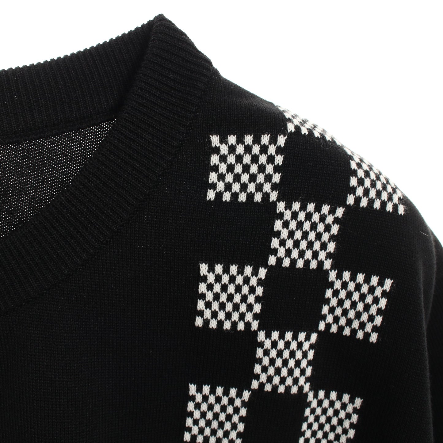 ダミエストライプ ジャガード ニット Tシャツ クルーネック 半袖 コットン ブラック ホワイト ルイヴィトン トップス LOUIS VUITTON